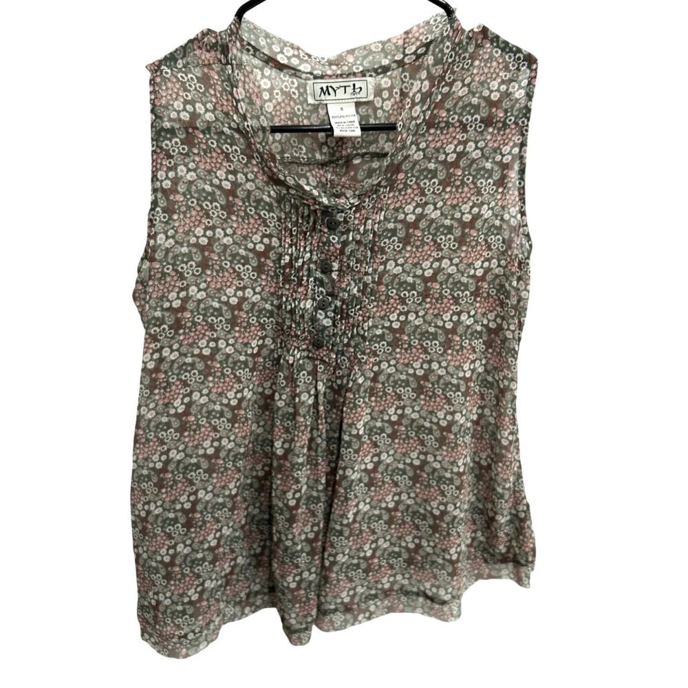 MYTH NYC Floral Sleeveless Pleated Button Front Blouse Sz Small